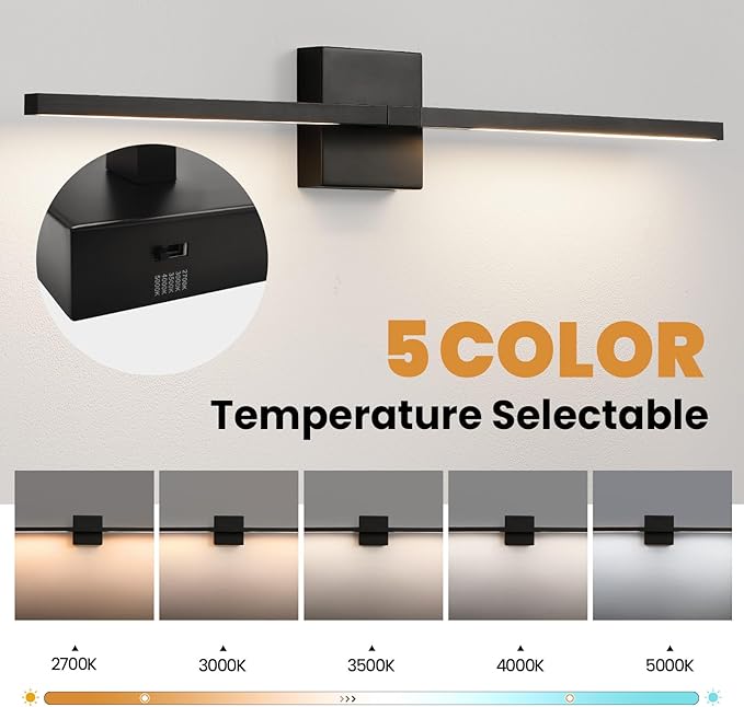 Black Bathroom Vanity Light 30 Inch 360° Rotatable 18W Dimmable 5CCT LED Black Bathroom Light Fixture Over Mirror Modern Vanity Lights for Bathroom Mirror Bedroom Wall Sconce Lighting