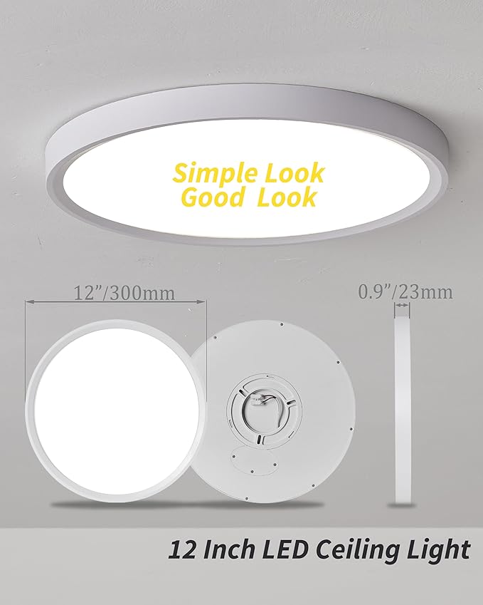 4Pack 12 Inch Remote Control Dimmable LED Flush Mount Ceiling Light Panel,24W 2520LM,2700K-6000K Adjustable Color,Ultra Thin Round White Ceiling Light Fixture for Hallway Kitchen Bedroom Home Office