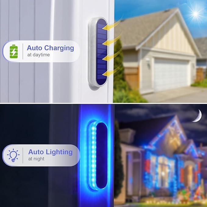 YiLaie Blue Solar Lights for Outside Stick on Boat Dock Step Driveway Strip Lights Solar Powered Outdoor Waterproof Deck Stairs Post Ground Pathway Walkway Accessories Auto ON/Off（8 Pack）