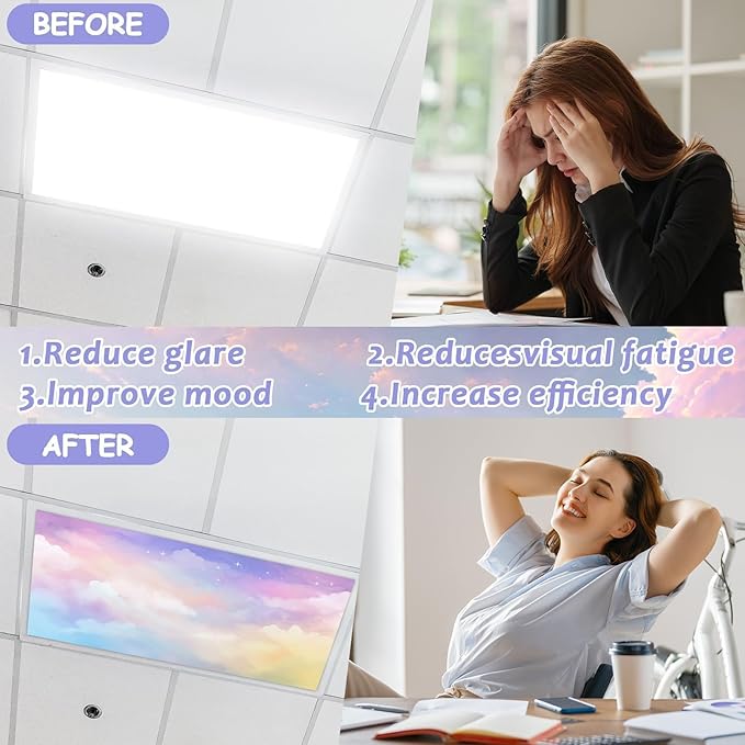 8 Pcs Fluorescent Light Covers with 80 Magnets Decorative for Classroom Ceiling Light 4 x 2 Feet Magnetic Light Covers Filter Easy Install for Office Hospitals & Home Drop Ceiling Supplies(Rainbow )