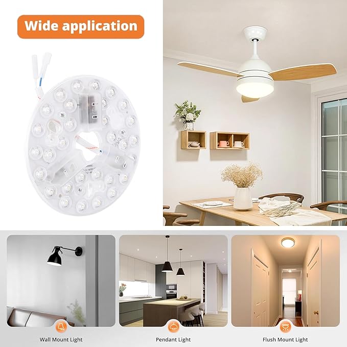 Pomya 5.3 Inch LED Retrofit Light Kit for Ceiling Fan Light Replacement Panel, 3000K 4200K 6500K Color Temperature Adjustable, Dimmable 15W Round LED Light CRI90
