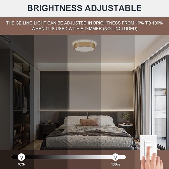 YURNYQ Dimmable Gold LED Flush Mount Ceiling Lights, Modern 5CCT 2700K-6000K Close to Ceiling Light, Minimalist Round Kitchen Lighting Fixtures for Bedroom Hallway Entryway Laundry Room, 11.8 Inch