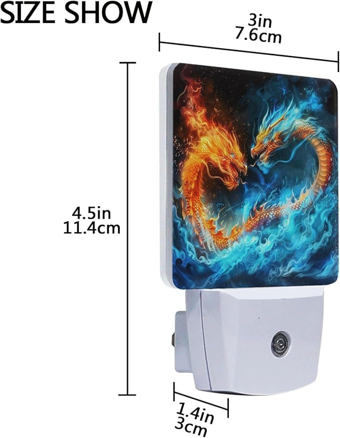 Wamika Monster Dragon LED Sensor Night Light Set of 2 Fire Ice Dinosaur Table Desk Lamps with Adjustable Brightness Eye-Caring for Home Bedroom Office Parlour