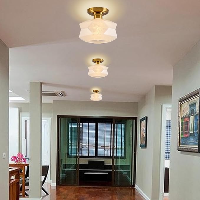 9.1" Schoolhouse Semi Flush Mount Ceiling Light Fixture, Frosted Glass Shade, Modern Farmhouse Light Fixtures for Living Room, Bedroom, Kitchen, Hallway, Laundry