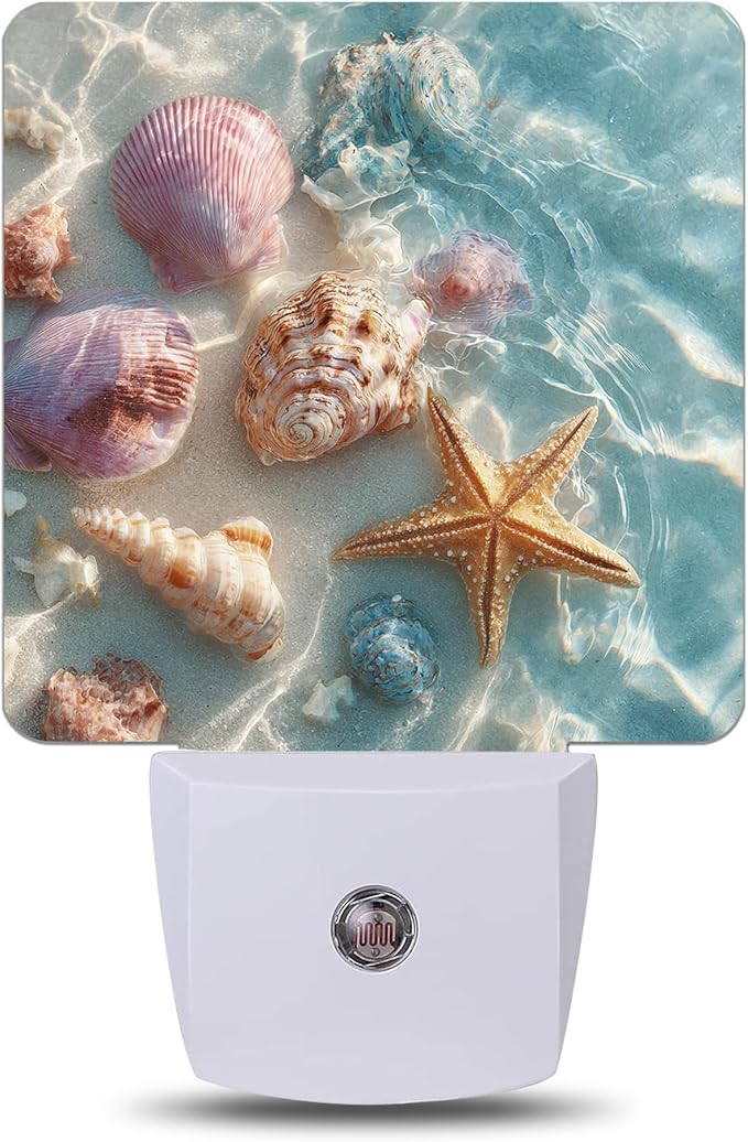 Beach Starfish Night Light Plug Into Wall with Dusk to Dawn Sensor Wall Lamp, LED Nightlights for Bedroom, Bathroom, Kitchen, Hallway, Room Decorative for Boys Girls Women Men Gifts