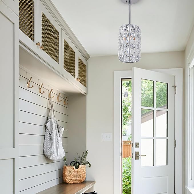 Modern Crystal Pendant Light 3-Pack Chrome Finish Pendant Lights Mini Crystal Chandelier Adjustable Hanging Ceiling Light Fixtures for Kitchen Island Dining Room Bedroom Entryway Hallway Bar