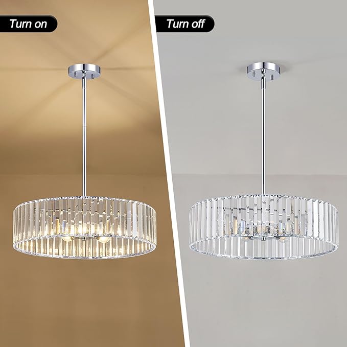 Crystal Chrome Semi Flush Mount Ceiling Light Modern Hallway Light Fixture Metal Close to Lamp for Kitchen Living Room Bathroom Entryway Bedroom(19.68 inch)