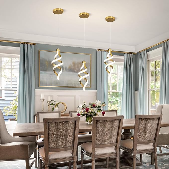 Modern LED Pendant Light Fixture, 15W Spiral Led Chandelier Hanging Lamp, 4500K Pendant Lights Kitchen Island, Adjustable Height Pendant Light for Dining Room Bedroom Kitchen Island Cafe(2 pack)