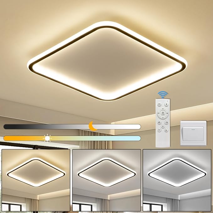 Modern Ceiling Lights，19.6 Inch Flush Mount CeilingLight, Square LED Ceiling Light Fixtures, Thin Modern CeilingLamp, Close to Ceiling Lights for Bedroom, Living Room, 3 Color Temperature Selectable