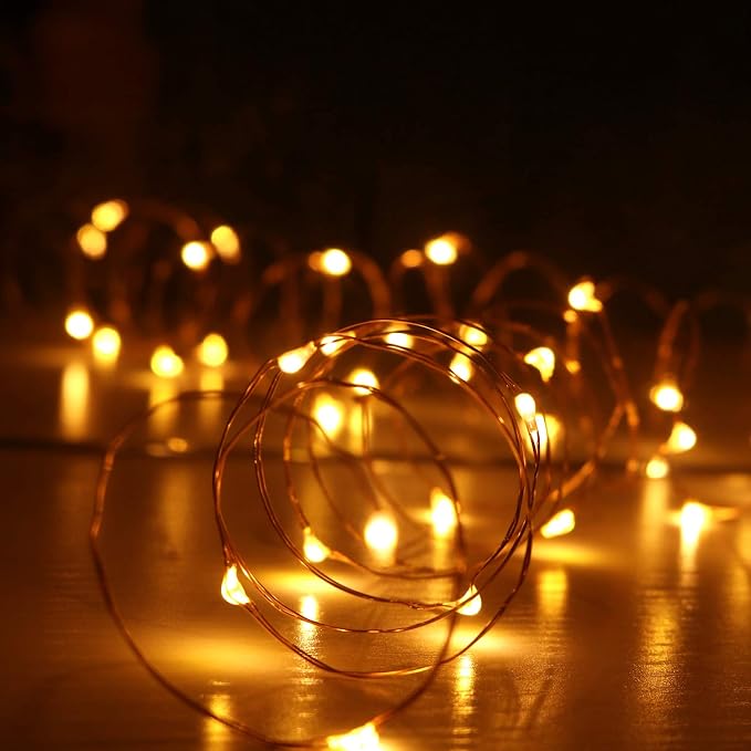 6-Pack 7Ft Starry String Light No Remote Fairy String Lights 20 Micro Starry LEDs On Copper Wire CR2032 Batteries Included,DIY Wedding Centerpiece,Party,Christmas Table Decor (Amber)