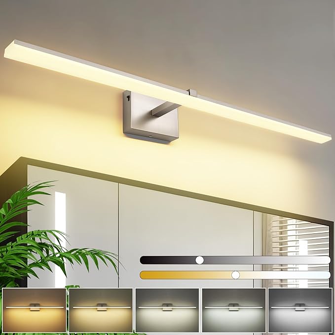 ZUZITO 40 Inch Bathroom Vanity Lights Over Mirror Brushed Nickel Arm Over Cabinet Wide LED Bar 5CCT 2900K 6000K High Lumen IP44