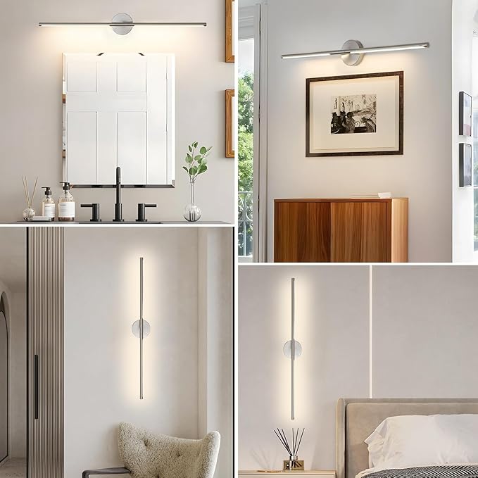 Brushed Nickel Bathroom Light Fixtures Over Mirror 43 Inch, 33W 360° Rotatable Dimmable 4000K LED Vanity Light Bar, Modern Bathroom Vanity Lights Above Mirror