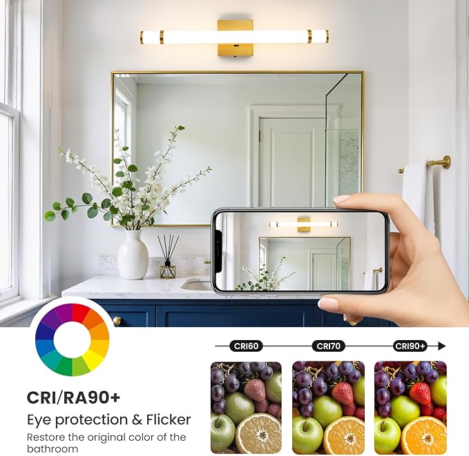 Gold Bathroom Vanity Light Fixtures 23 Inch Modern LED Vanity Lights Bar for Bathroom with Acrylic Shade 14W 5CCT Dimmable Bathroom Sconces Wall Lighting Over Mirror (Built-in Dimmer)