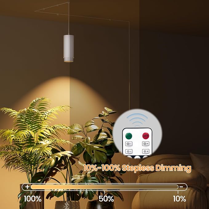 Zoomable Remote Pendant Grow Lights with Auto On/Off Timer, 30W Full Spectrum LED Plant Light 2700K-6000K Dimmable Plug in Hanging Lights for Indoor Plants 20FT Power Cord, White