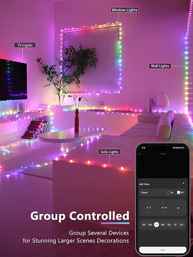 BrizLabs Smart July 4th Fairy Lights, 33ft 100 LED Red White Blue Fairy Lights Work with Alexa & Google Home, Color Changing Xmas Light Dimmable Twinkle Lighting Green Wire for Xmas Halloween Party