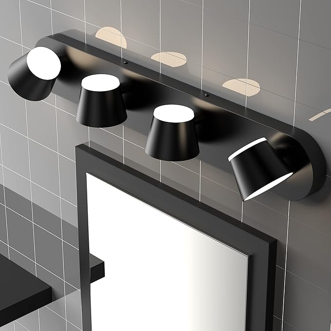 URSOLA 4 Light Bathroom Vanity Light, LED Black Wall Light Fixtures, Up and Down Rotatable Dimmable, 27 inch Bathroom Lighting Fixtures Over Mirror