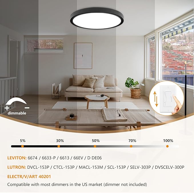6PK Dimmable 15.8 Inch Led Ceiling Light Flush Mount, 34W, 3060LM, 3000K/3500K/4000K/5000K/6500K CCT, 0.98" Super Slim Close to Ceiling Round Flat Panel Light for Hallway,Kitchen ect, Black