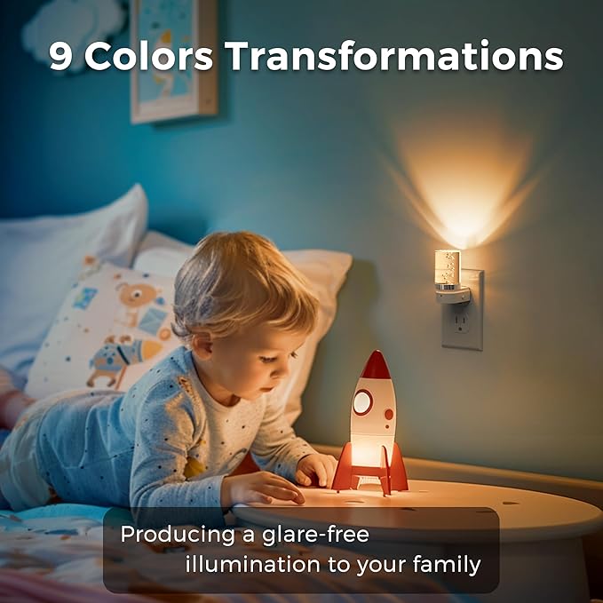 L LOHAS LED Night Light, Night Lights Plug into Wall, Color Changing Nightlight RGB with Dusk to Dawn Sensor, for Halloween, Christmas, Holiday, Hallway Bedroom Kids Room, 2 Pack