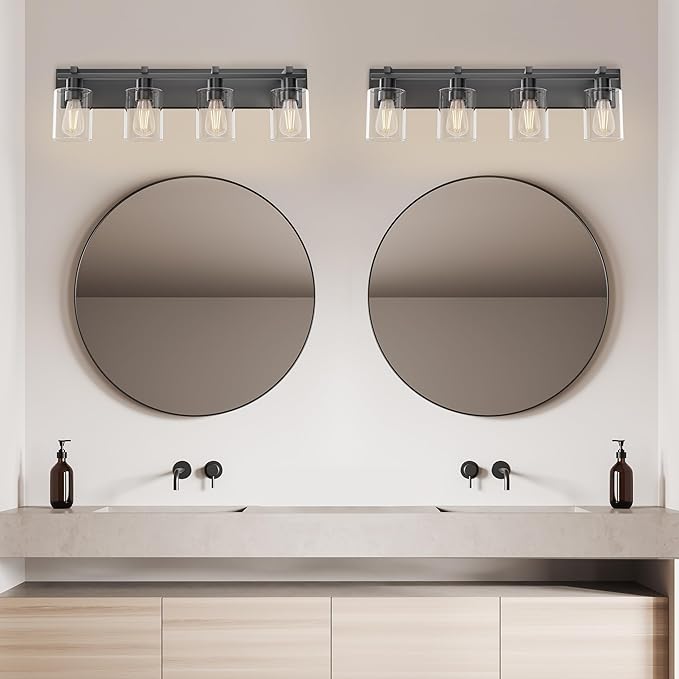Espird Bathroom Vanity Light,4 Light Matte Black Light Fixture with Thickened Clear Glass Shade, 30 inch Modern Wall Sconce, Bathrooms Vanity Light Over Mirror for Bathroom