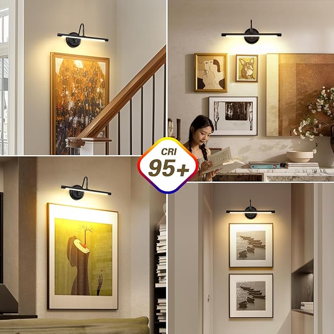 JOOSENLUX Picture Lights for Paintings Hardwired 16.5" Inch Long Dimmable Black Wall Lights with Adjustable Lighting Direction 110V 3000K