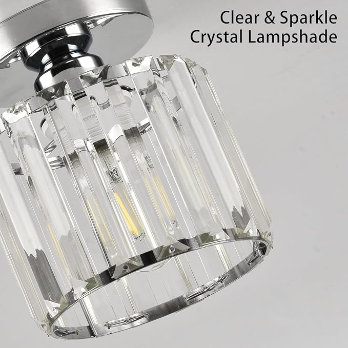 Semi Flush Mount Ceiling Light, Crystal Ceiling Light Silver Crystal Chandelier for Kitchen Hallway Entrance Balcony Dining Rooms Living Rooms Bar