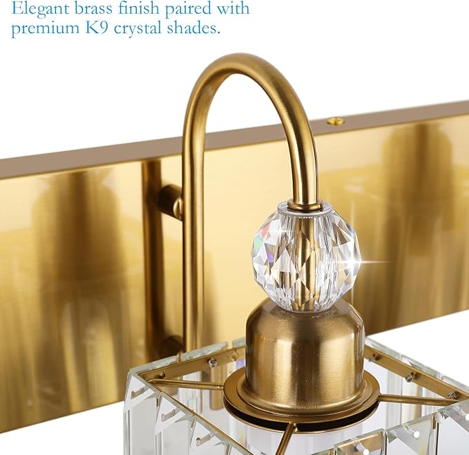 Ralbay Modern Gold Crystal Vanity Lights for Bathroom 3-Lights Crystal Vanity Lights Over Mirror Modern Crystal Gold Bathroom Wall Lighting Fixtures