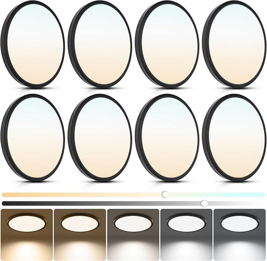 12 Inch Flush Mount LED Ceiling Light, 24W 2640LM Dimmable, 5CCT Selectable (2700K-6500K), Ultra-Slim Flat Panel Fixtures for Bedroom Kitchen Hallway, Black, 8Pack