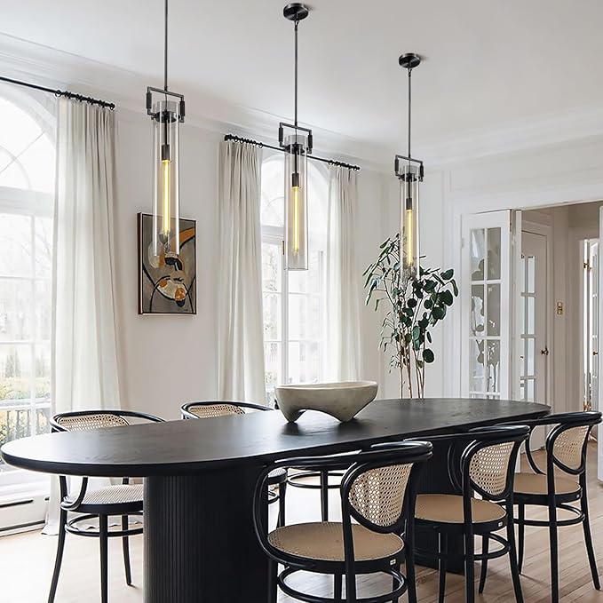 Black Pendant Lights,Modern Glass Pendant Lights Kitchen Island 2 Pack,21.6'' Farmhouse Kitchen Pendant Lighting Over Island for Dining Table,Bathroom,Bedroom