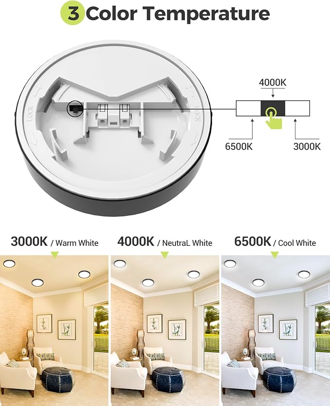 hepside 2PACK Flush Mount LED Ceiling Light Fixture Black, 4.7Inch 8Watt, 3000K-4500K-6000K 3 Color Selectable Ceiling Lamp Low Profile Ceiling Light for Closet Basement Hallway Porch