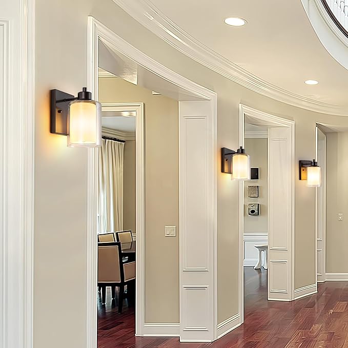 2 Pack Bath Vanity Light Fixtures 1-light, Indoor Oil Rubbed Bronze Wall Light with Dual Glass Shade, Farmhouse Bathroom Wall Scone, Vintage E26 Bese Wall mount Lighting