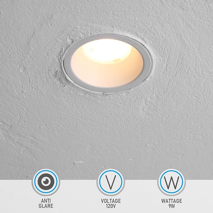 TORCHSTAR LED 1 Inch 9W 5CCT Recessed Lights with J-Box, Receessed Ceiling Light, Round Trimless Downlight, Dimmable, CRI 90, 2700-5000K Selectable, ETL & FCC, Pack of 4