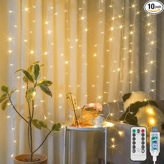suddus Curtain Lights for Bedroom, 150 Led Hanging String Light Outdoor, Fairy Curtain Lights Indoor for Christmas, Dorm, Wall, Backdrop, Window, Wedding, Party, Birthday Decor, Warm White