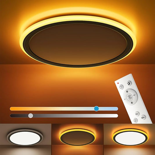 BLNAN 13in LED Flush Mount Ceiling Light Fixture with Remote Control, Dimmable Night Light 2000K, 3000K-6500K 24W Wired Low Profile Light for Bedroom, Kitchen, Living Room, Round Black