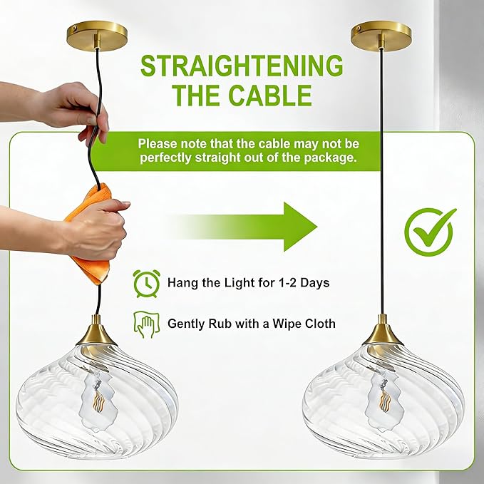 Glass Pendant Lights Kitchen Island, 11'' Brass Gold Pendant Lighting Fixtures, Modern Hanging Ceiling Light with Striped Clear Glass Shade for Farmhouse Dining Room Bedroom Hallway(1 Pack)