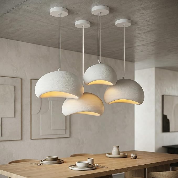 JAYMP 40cm Wabi Sabi Pendant Light for Dining Room Kitchen Island Hallway Restaurant Modern Hanging Lamp E26 Base Japanese Style Bird Nest Shape Lighting Fixture (Matte White,B Shape, 40cm/15.7in)