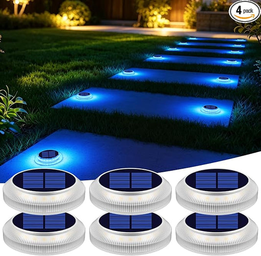YiLaie Blue Solar Lights Outdoor Driveway Dock Deck Step Lights for Outside Solar Powered Waterproof Stick on Stair Boat Marker Walkway Pathway Sidewalk Yard Garden Warning Auto On/Off (6 Pack)