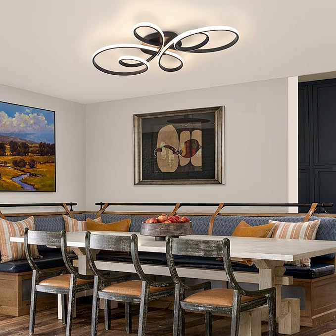 66W Modern LED Ceiling Light, Flower Flush Mount Light Fixture with Remote Control Black Dimmable Ceiling Lamp for Living Room, Bedroom, Dining Room, Hallway, Kitchen