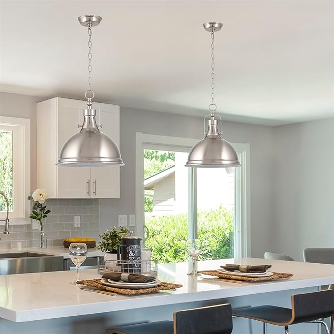 Kira Home Belle 14" Modern Industrial Pendant Light with Dome Shade, Retro Metal Silver Hanging Light, Brushed Nickel Finish
