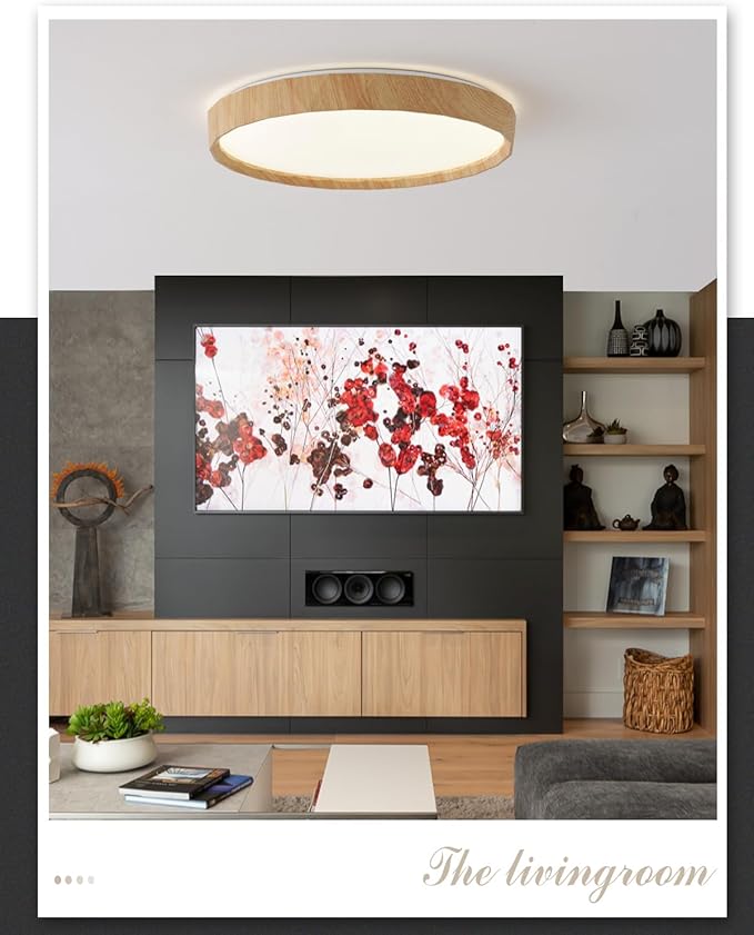 ANYLOVE 19 inch LED Flush Mount Ceiling Light Fixture,3000K 4000K 5000K Adjustable Ceiling Lights, Farmhouse Oak Wood Grain Ceiling Light for Bedroom Hallway Bathroom Kitchen