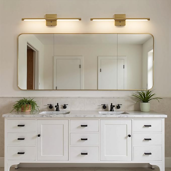 Gold Vanity Light Fixtures for Bathroom Over Mirror 24 inch LED Bath Sconces IP44 5CCT Adjustable Morden Picture Lights for Paintings (Built-in Dimmer)