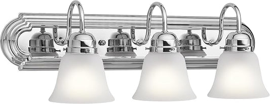 Kichler 24" 3-Light Vanity Bath Light in Chrome, Modern Bathroom Light with Clear Satin Etched Glass, (24" W x 8" H), 5337CHS