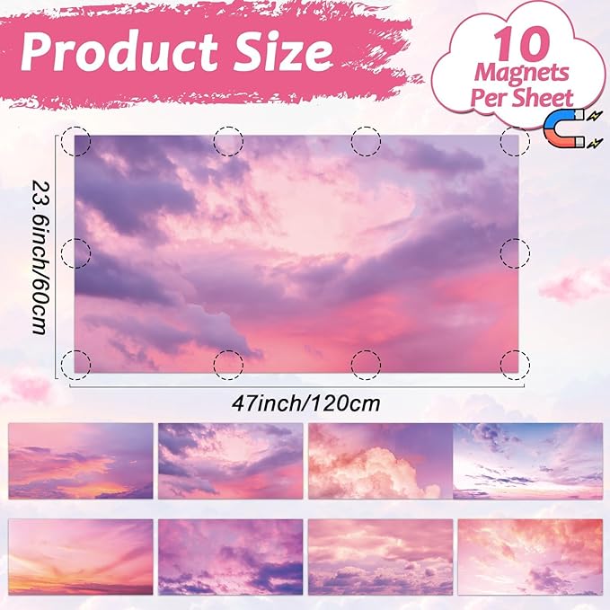 8 Pack Fluorescent Light Covers with 80 Magnets Decorative for Classroom Ceiling Light 4 x 2 Feet Magnetic Light Covers Filter Easy Install for Office School Hospitals Drop Ceiling Supplies(Sunset)