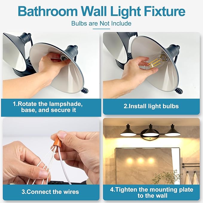 Lightdot Modern Bathroom Light Fixtures, 27 Inch 3-Light Bathroom Vanity Light with Matte Black Shades, 60W Max/120V Farmhouse Wall Sconce, Lighting Fixtures Over Mirror for Kitchen Living Room Cafe