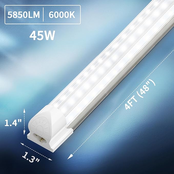 (25 Pack) 4FT LED Shop Light, 45W 5850LM 6000K Cool White, D-Shape, Linkable T8 LED Tube Lights 4FT, 4 Foot Shop Lights for Workshop, Garage, Warehouse, Basement, ETL Listed