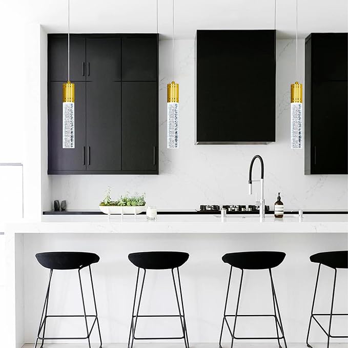 HAIXIANG Linear Chandeliers LED Pendant Lights for Kitchen Island Fixtures Bubble Crystal Chandeliers 6000K Daylight LED Bulbs Mini Pendant Lighting for Island Modern Pendant Light Fixtures