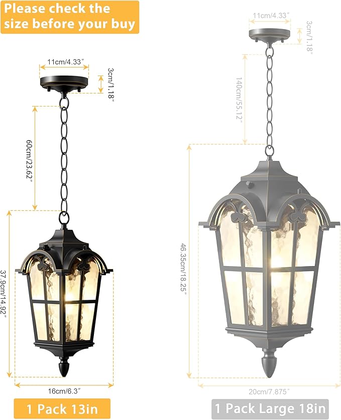 Outdoor Pendant Light Dusk to Dawn for Porch,Anti-Rust Aluminum Outdoor Chandelier, Waterproof Exterior Hanging Lighting Fixtures for Front Door, Gazebo, Black Finish with Gold Edges