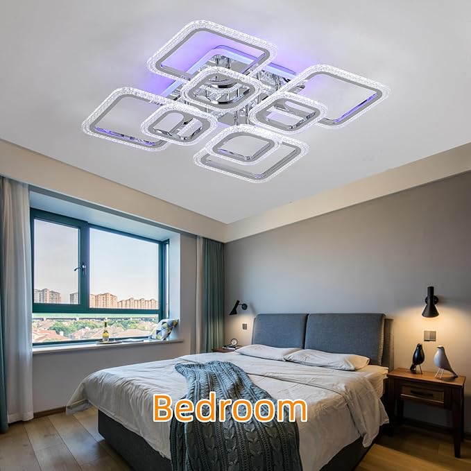 Modern Ceiling Light,Dimmable Living Room Lights Ceiling,8 Squares LED Kitchen Ceiling Light Fixture for Laundry Room,Hallway,3000-6000K,Chrome