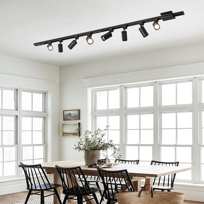 4-Light LED Track Lighting Kit with 3.3FT H Track Lighting Rails & Floating Canopy Connector, GU10 Track Light Kit, Modern Kitchen Track Lighting Fixtures Ceiling Spot Light, Black (No Bulbs)