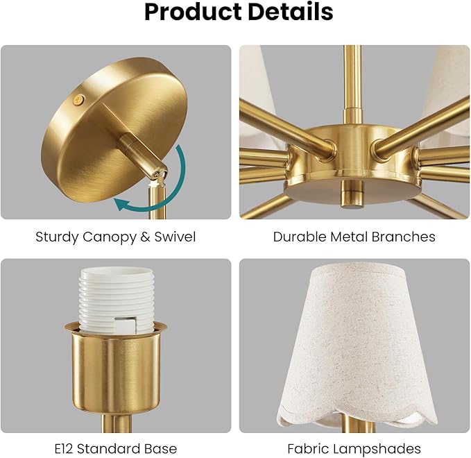 KAISITE Modern Gold Chandelier 8-Light Farmhouse Chandelier for Dining Room Industrial Dining Kitchen Light Fixture Over Table Ceiling Chandelier for Bedroom Living Room Foyer Entryway