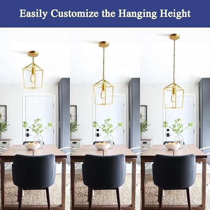 2-Pack Gold Pendant Lights Kitchen Island, Modern Mid Century Light Fixtures Hanging Lamp for Kitchen, Farmhouse Kitchen Pendant Lighting Over Island, Metal Cage Design